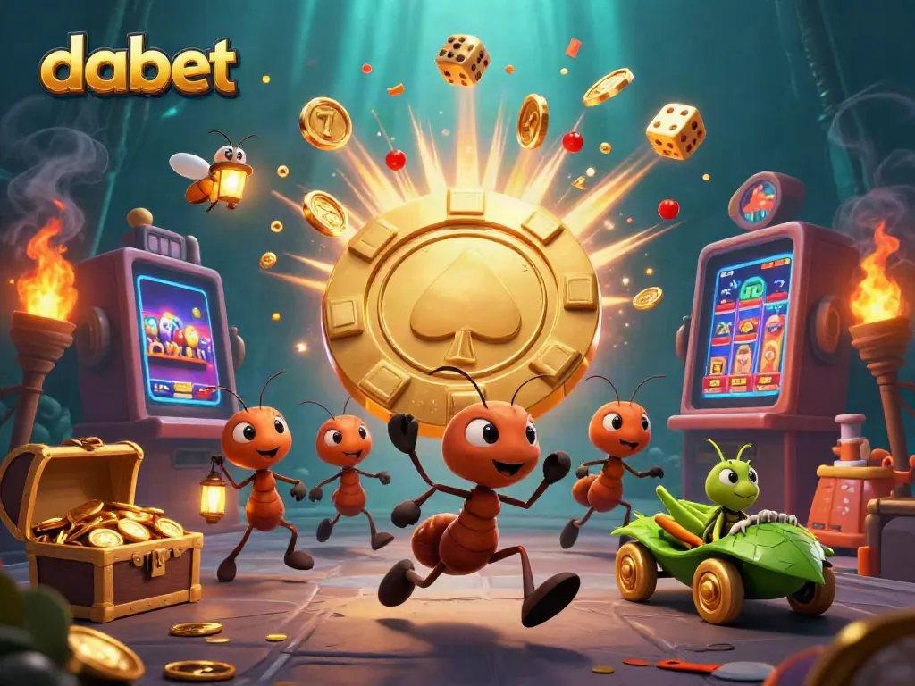 Experience thrilling gameplay at dabet with a unique scene of ants and treasure in a casino illustration.