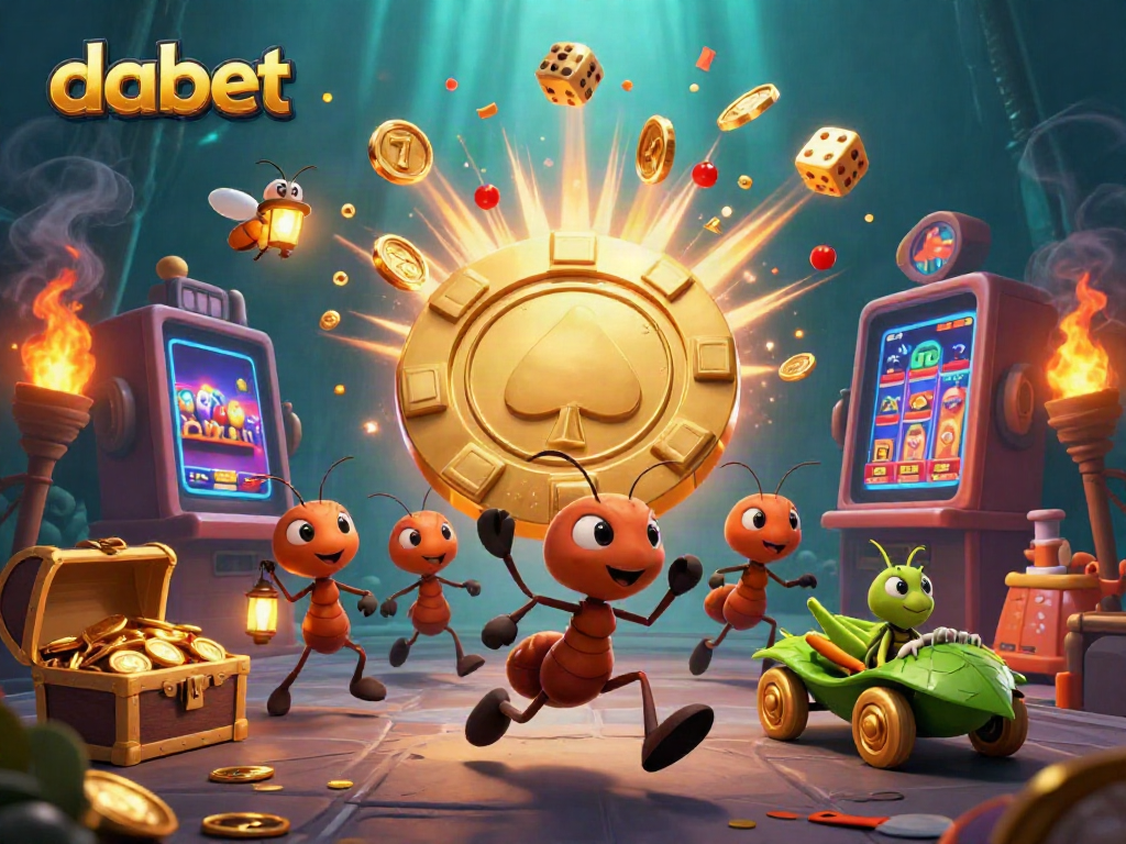 Experience thrilling gameplay at dabet with a unique scene of ants and treasure in a casino illustration.