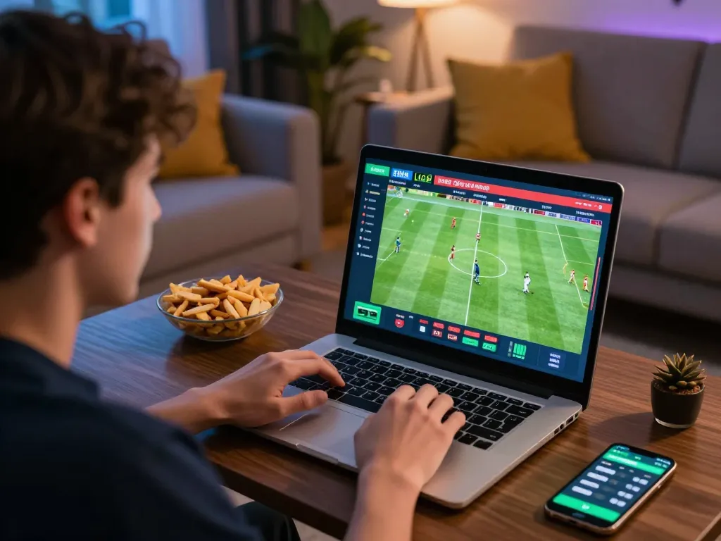 77bet user actively placing bets during a live sports event on a laptop, showcasing online betting excitement.