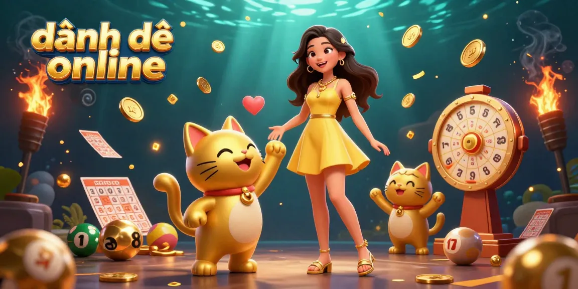 Experience excitement with đánh đề online as a smiling woman interacts with a golden lucky cat in a vibrant scene.