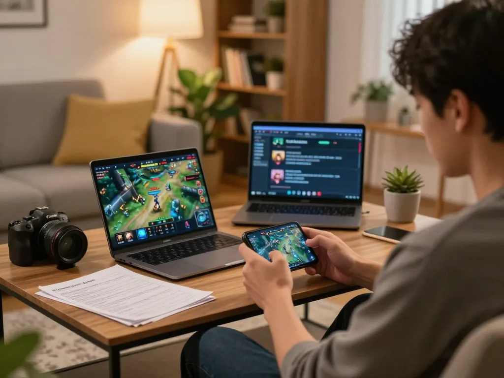Engaging in game bài đổi thưởng on smartphone during cozy home gaming session, showcasing strategic elements and personal atmosphere.