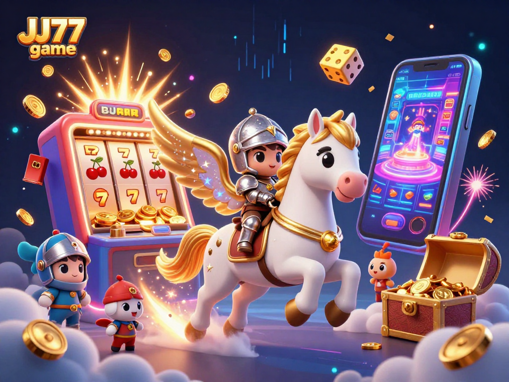 Experience the thrill of the JJ77 game with dynamic casino elements and 3D characters in an exciting gaming atmosphere.