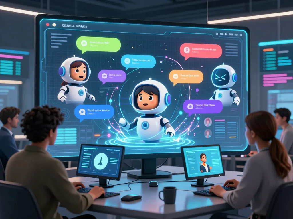 Engaging scene of spicy AI chatbot interaction in a modern tech workspace
