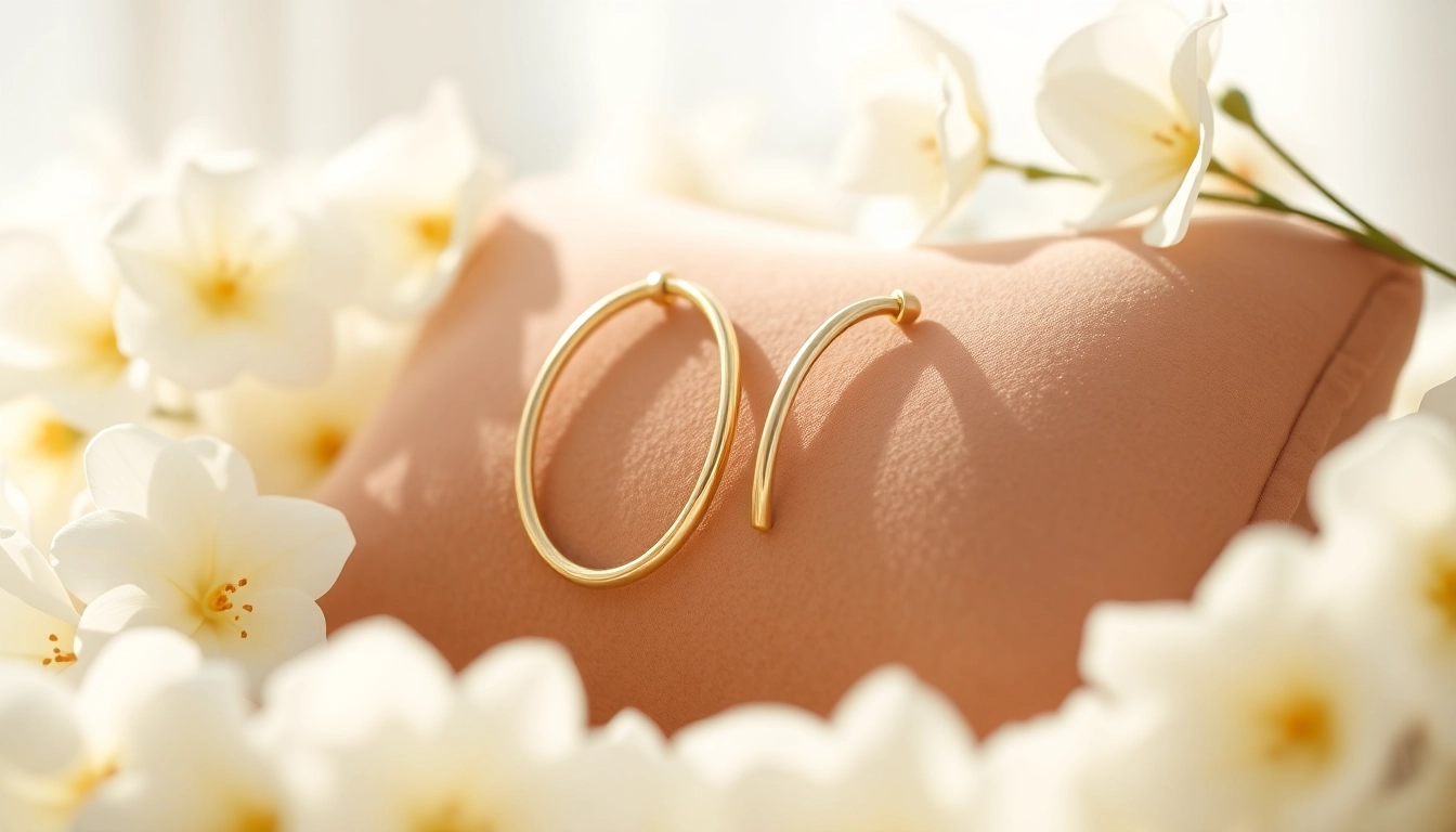 Showcase of luxurious gold cartilage hoop earrings UK highlighting intricate details against a soft background.