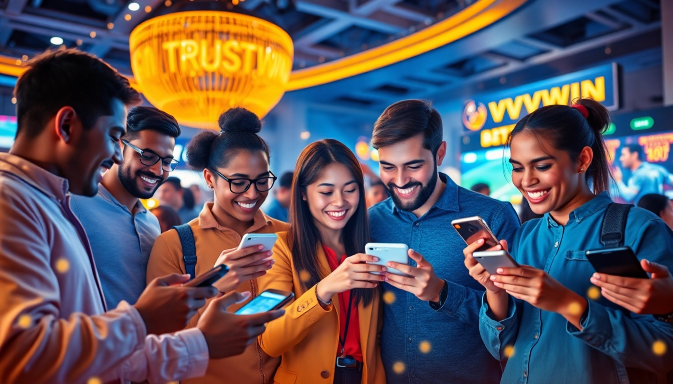 Experience the excitement of online betting with VVVWIN at vvvwin88.live, featuring mobile app interactions and vibrant casino imagery.