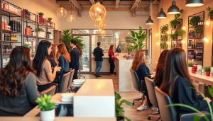 Best hair salons near me showcasing friendly stylists and clients in a modern salon.