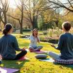 Engaged group meditation promoting mental wellness in an outdoor setting.