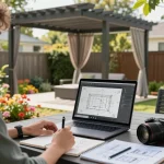 Designing a pergola 3D planner in a vibrant backyard setup.