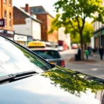 Taxi service in Thames Ditton highlighting a modern vehicle outside local landmarks.