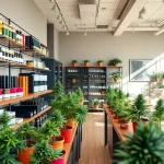 Cannabis & Weed for Sale UK displayed prominently in a vibrant cannabis shop interior.
