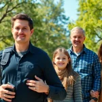 Family Protection demonstrated by a bodyguard ensuring safety for a family in a serene park.