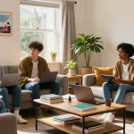 Students enjoying modern and affordable Northampton Student Accommodation in a cozy living room setting.