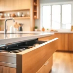 Metal Drawer System smoothly sliding open in a modern kitchen, showcasing organization and elegance.