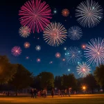 Watching cheap fireworks near me light up the night sky during a local celebration.