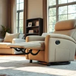 The recliner chair with massage and heat provides ultimate comfort and relaxation in a luxurious living room.
