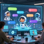 Engaging scene of spicy AI chatbot interaction in a modern tech workspace
