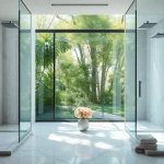 Transform your space with elegant showers featuring rainfall showerheads and stunning marble details.