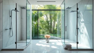 Transform your space with elegant showers featuring rainfall showerheads and stunning marble details.