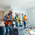 Spray foam removal companies demonstrating professional foam insulation removal in a residential home setting.