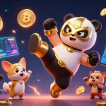 Socolive live sports action with a panda wrestler performing a kick surrounded by cheering animal fans and crypto elements