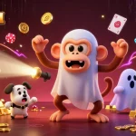 Experience the excitement at ok365a with ghostly fun in this vibrant casino illustration featuring treasure and playful characters.