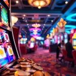 Slot gacor hari ini pada mesin slot yang bersinar di kasino dengan suasana meriah.